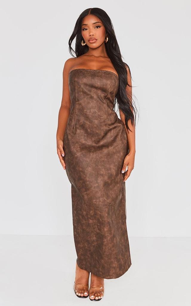 Shape Brown Washed Effect Faux Leather Maxi Dress Product Image