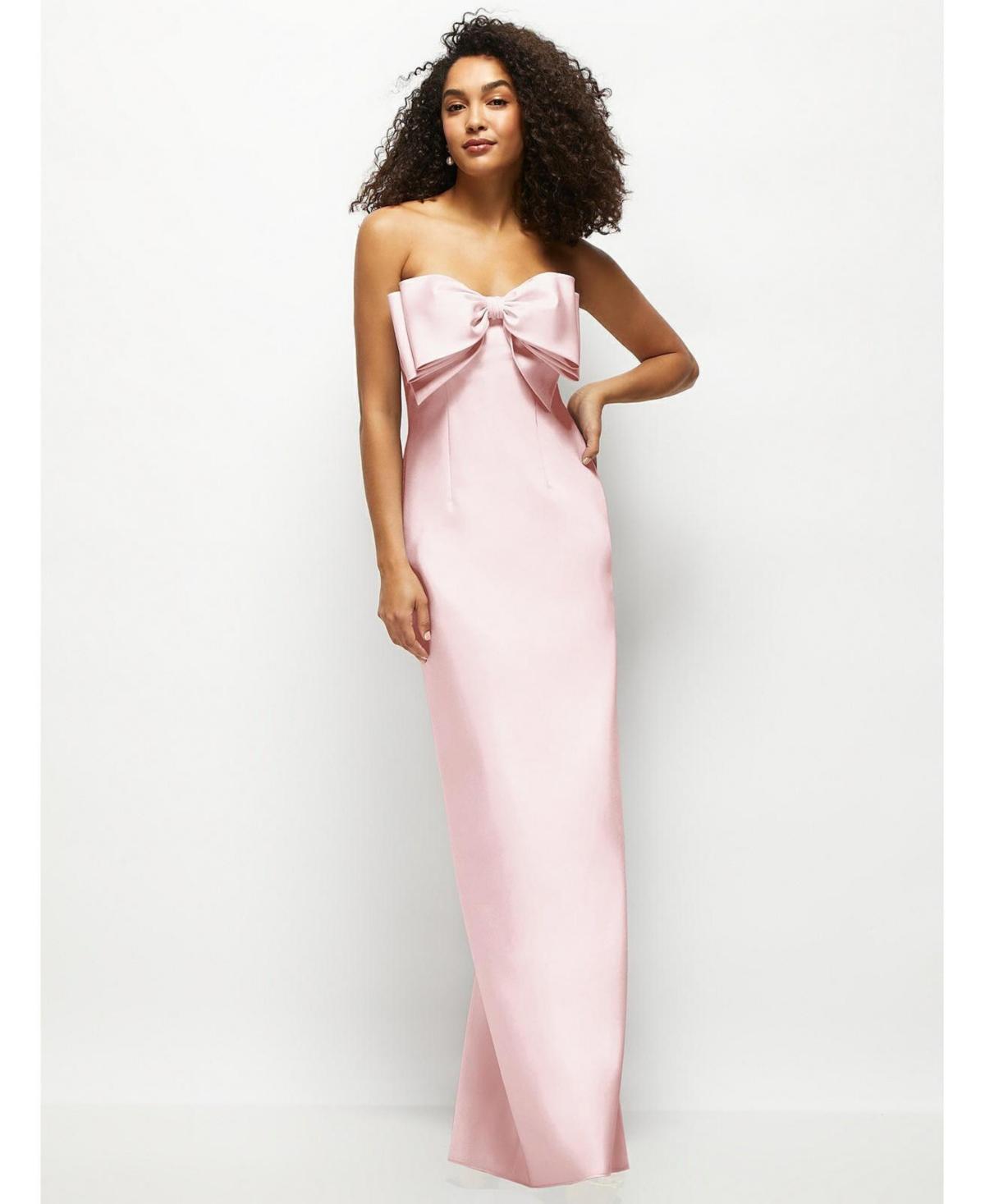 Alfred Sung Womens Strapless Satin Column Maxi Dress with Over Handcrafted Bow Product Image