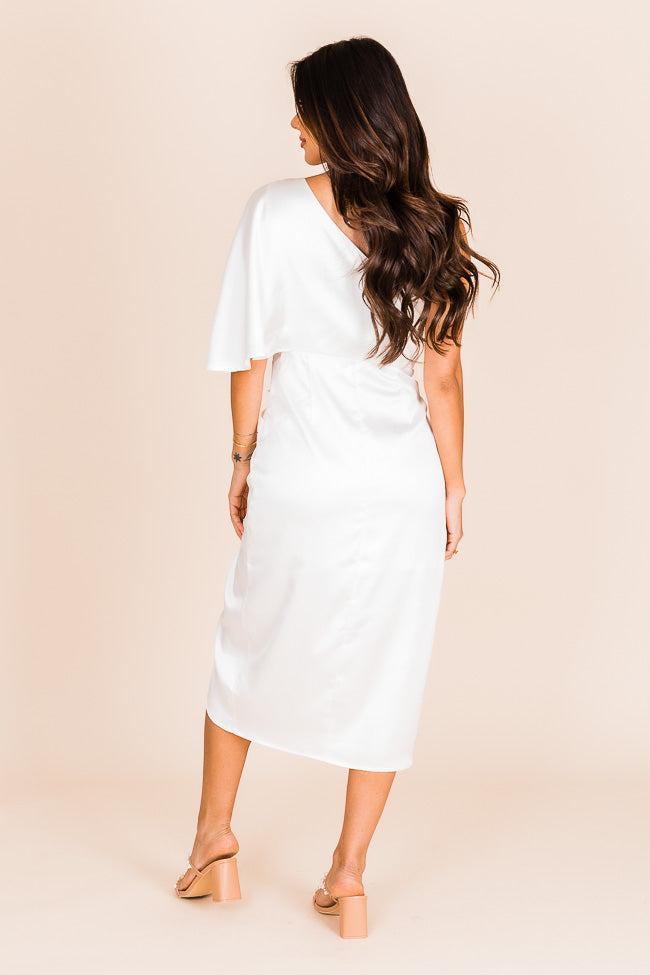 Darling Muse Ivory Satin One Shoulder Midi Dress FINAL SALE Product Image