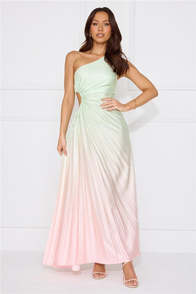 Matcha For You One Shoulder Satin Maxi Dress Green Product Image