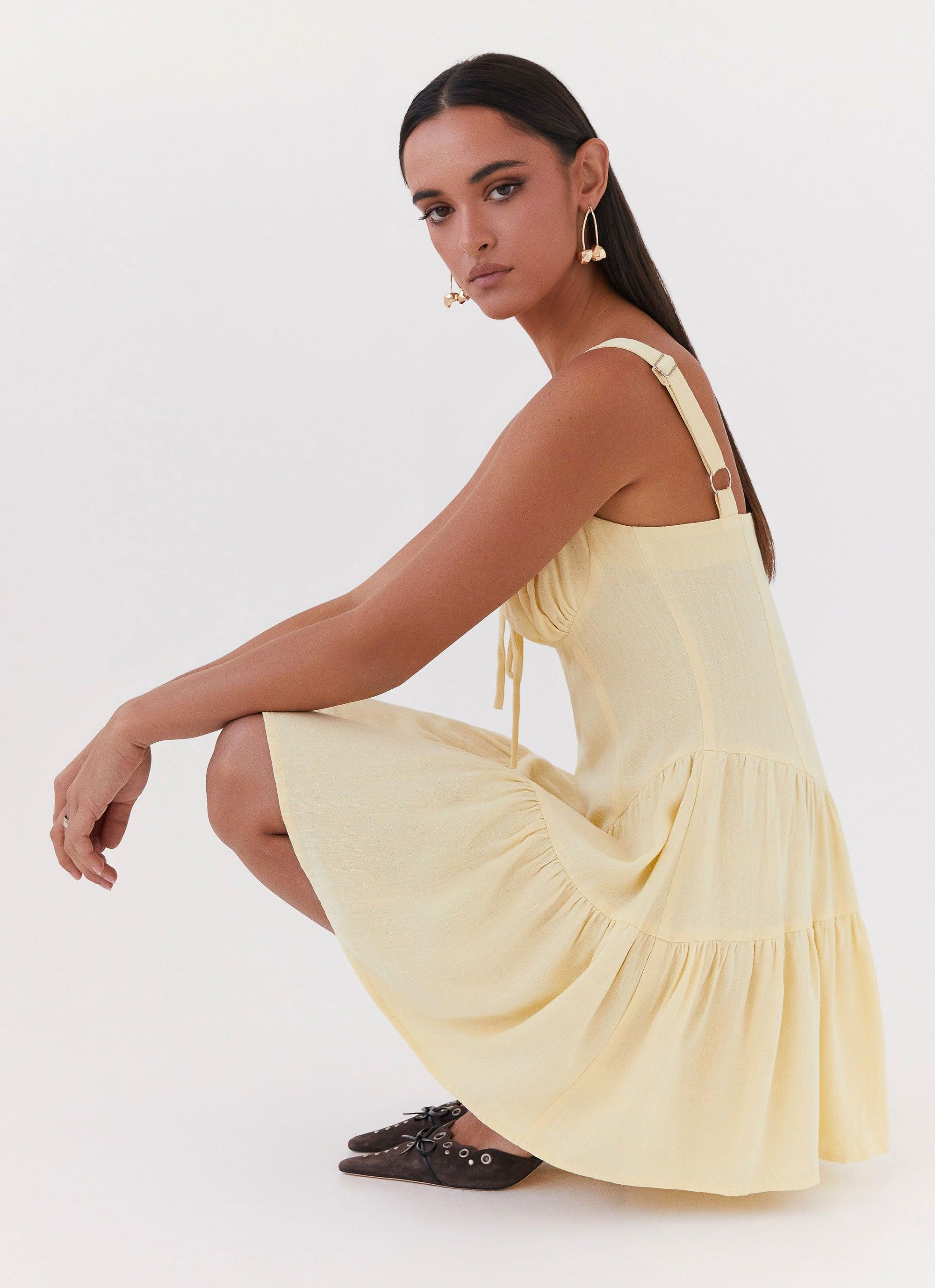 Lucie Linen Mini Dress - Yellow Product Image