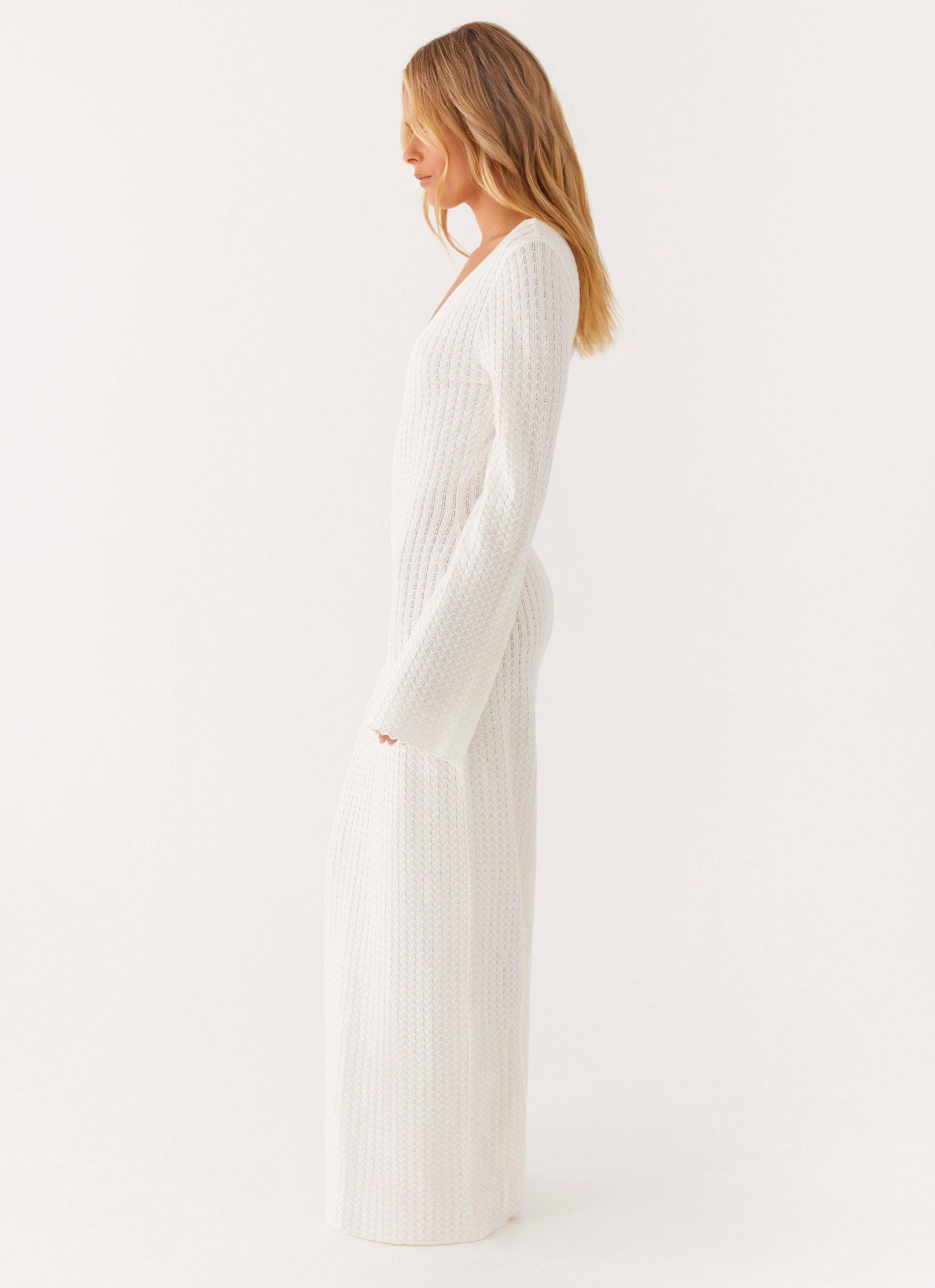 Open Air Knit Cut Out Maxi Dress - Ivory Product Image