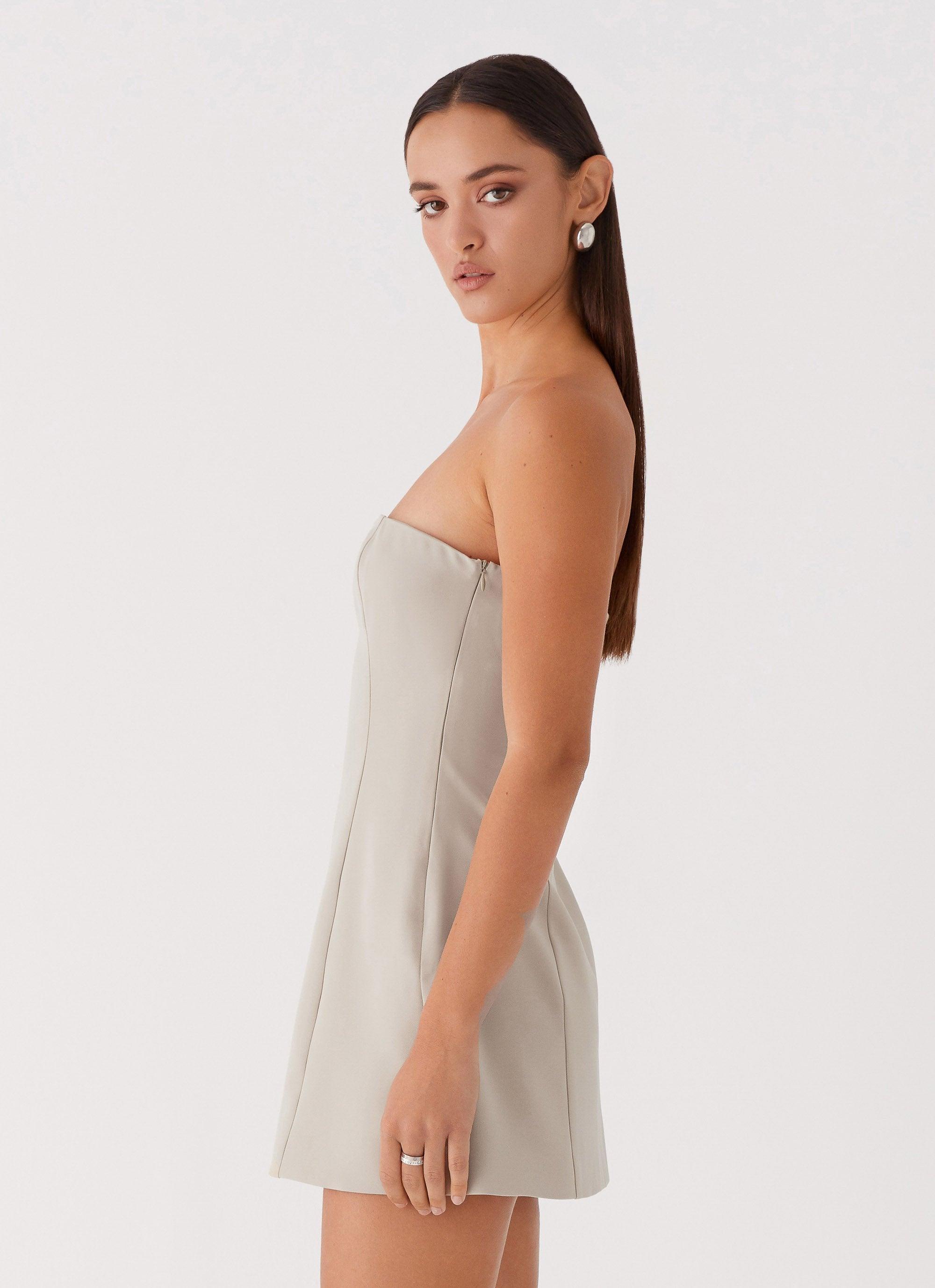 Ayanna Strapless Mini Dress - Beige Product Image