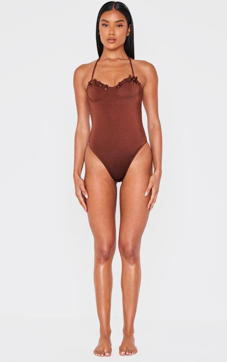 Chocolate Underwired Laced Cup Swimsuit Product Image