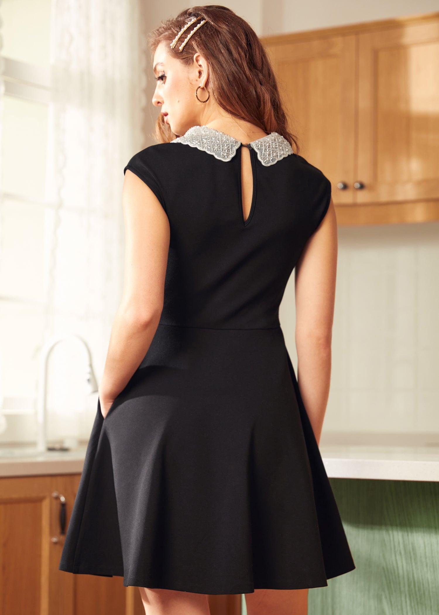 Vinyl Vibes Jeweled Collar Fit & Flare Dress Product Image