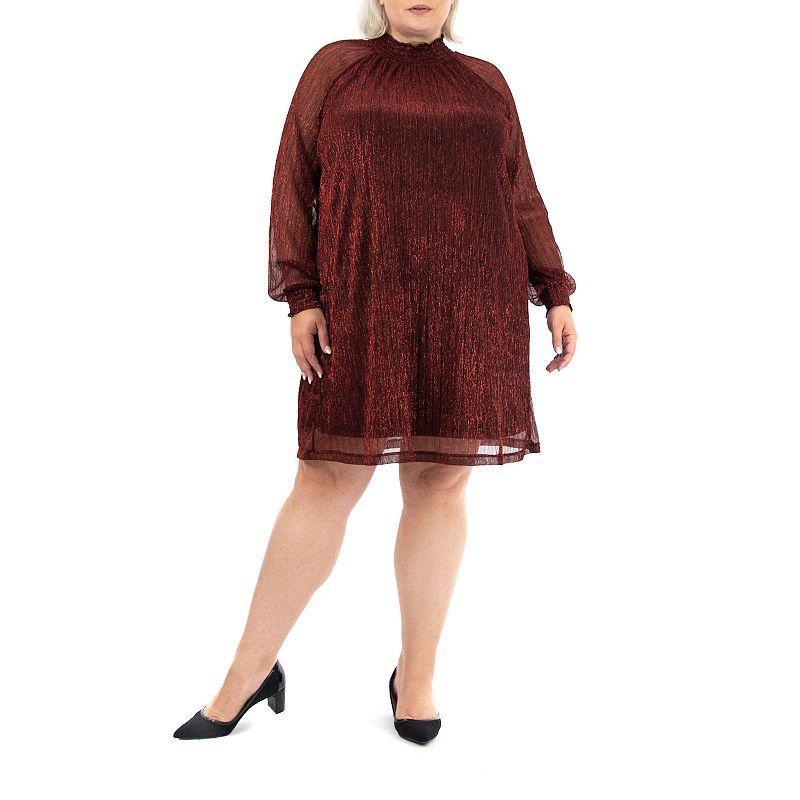 Plus Size Nina Leonard Smockneck Trapeze Dress, Womens Product Image