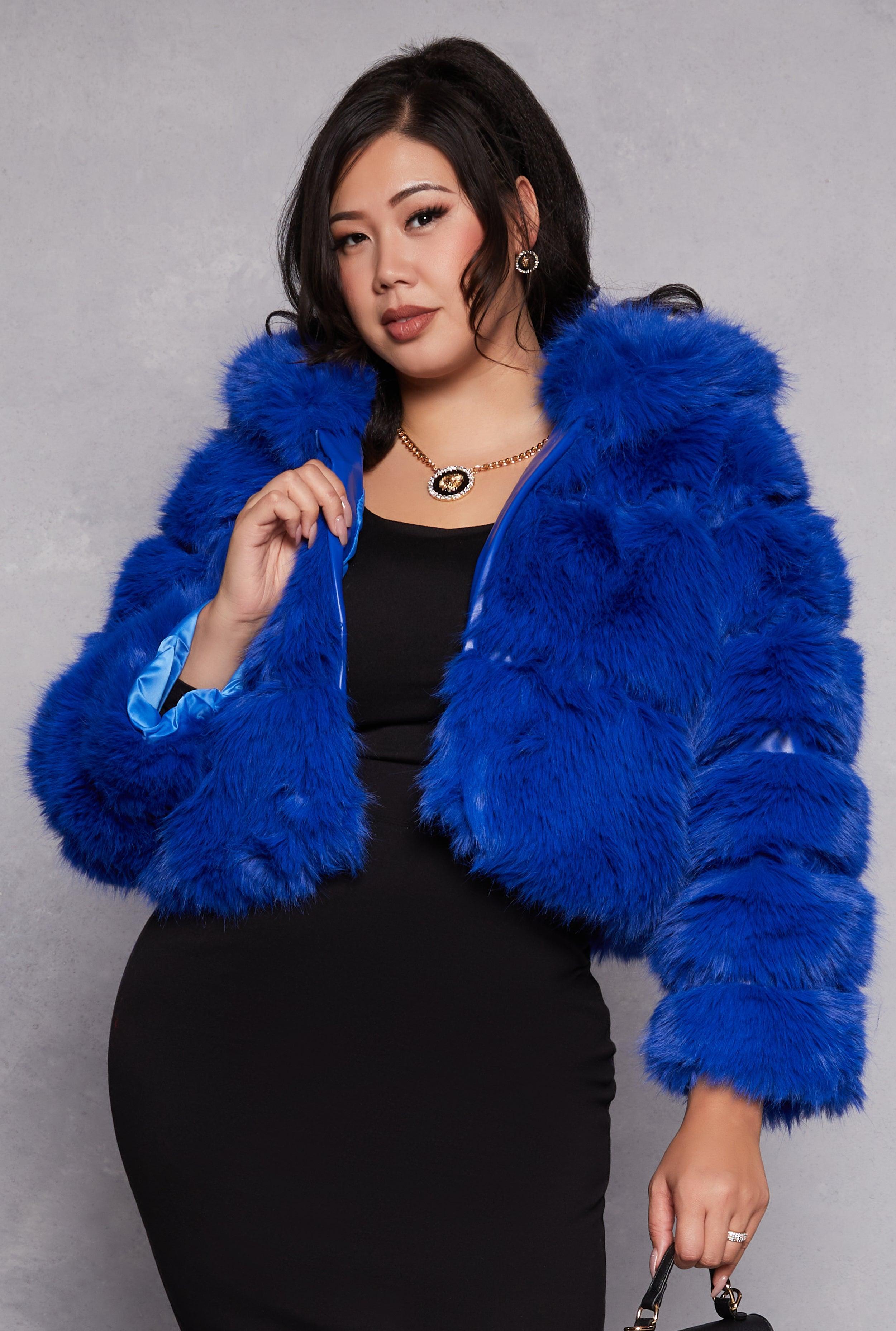 Womens Plus Size Faux Fur Hooded Cropped Jacket Product Image