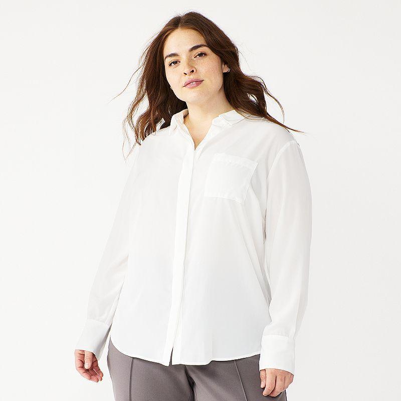 Plus Size Nine West Drapey Button Down Shirt, Womens Product Image