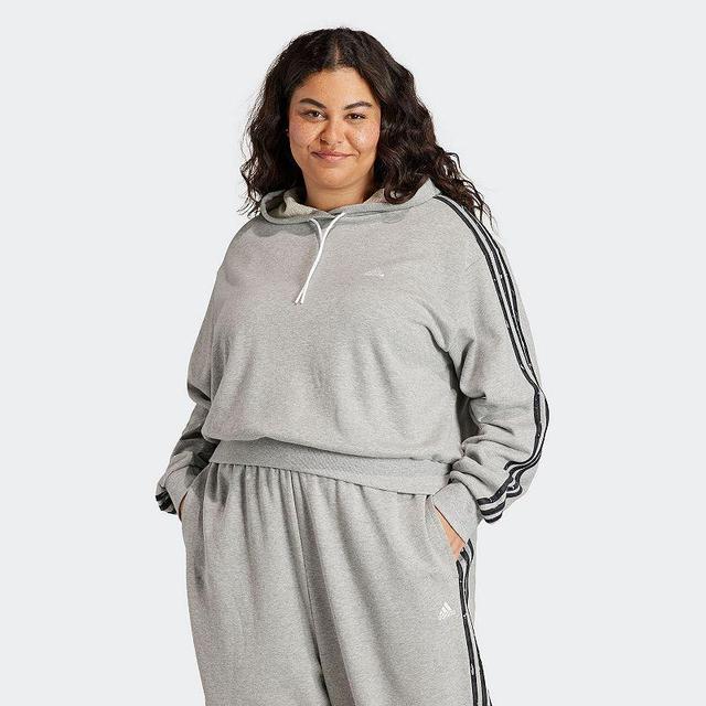 adidas Essentials 3-Stripes Animal Print Relaxed Hoodie (Plus Size) Medium Grey Heather 1X Womens Product Image