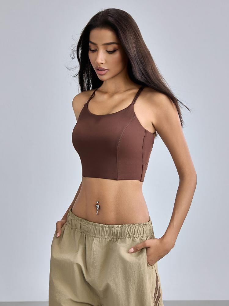 Spaghetti Strap Plain Sports Bra Product Image