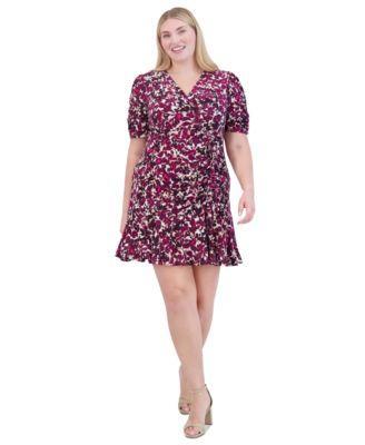 Plus Size Floral-Print Ruched Dress Product Image