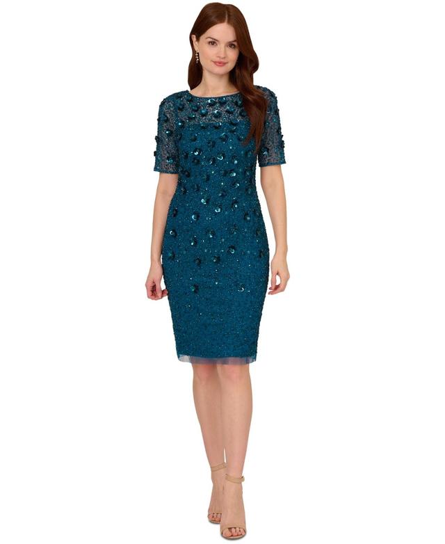 Adrianna Papell Short Sleeve 3-D Beaded T-Shirt Dress (Biscotti) Women's Dress Product Image