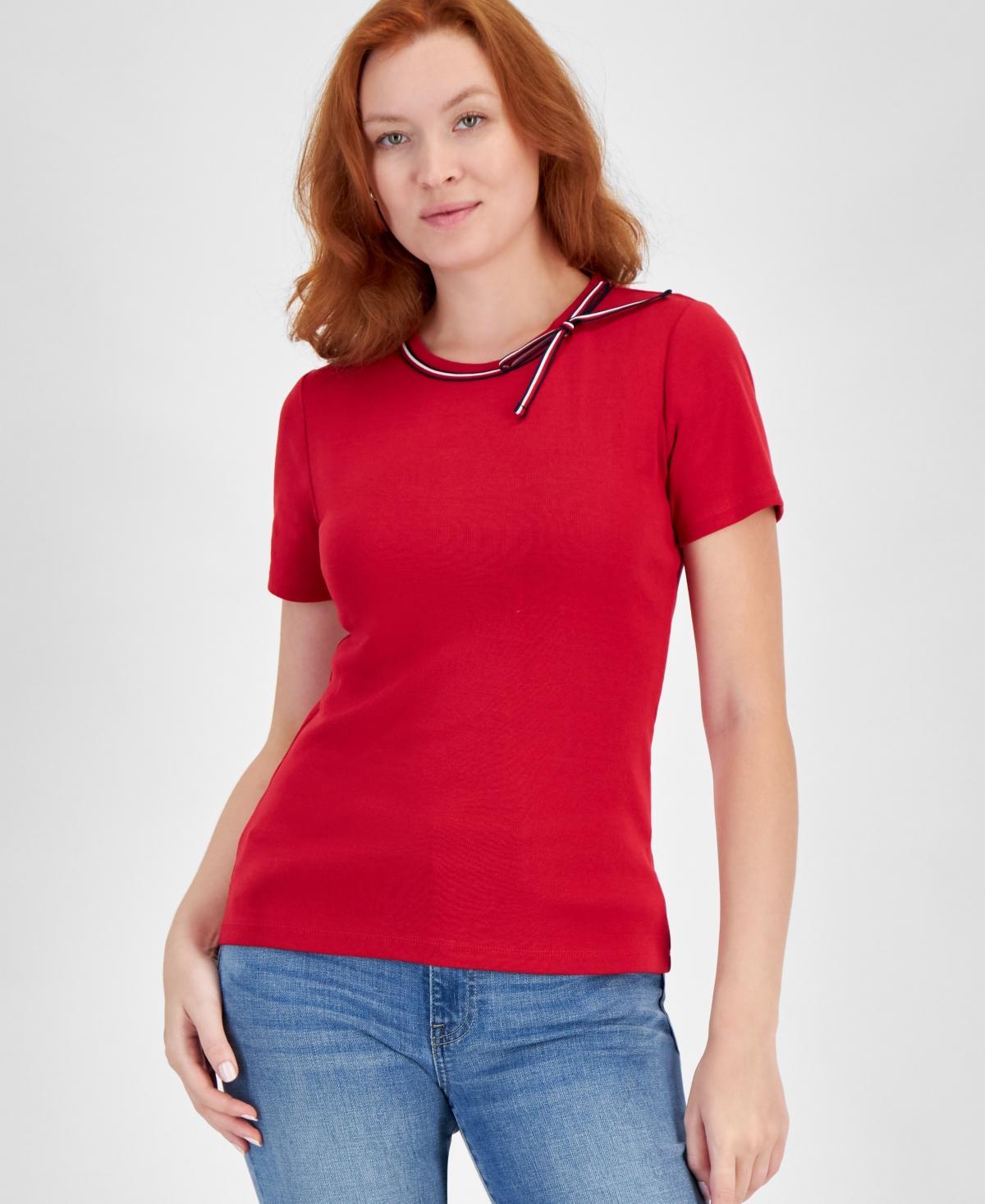 Tommy Hilfiger Womens Bow Neck Cotton T-Shirt Product Image