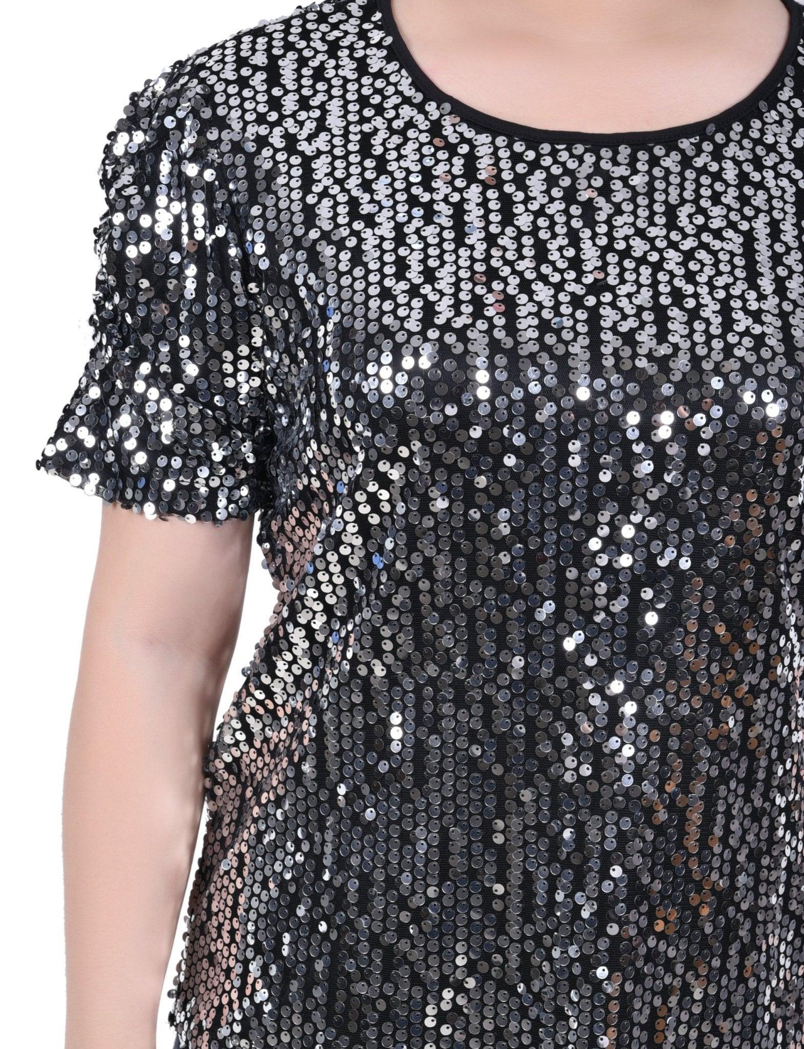 NY Collection Short Sleeve Sequined Top - Petite Product Image