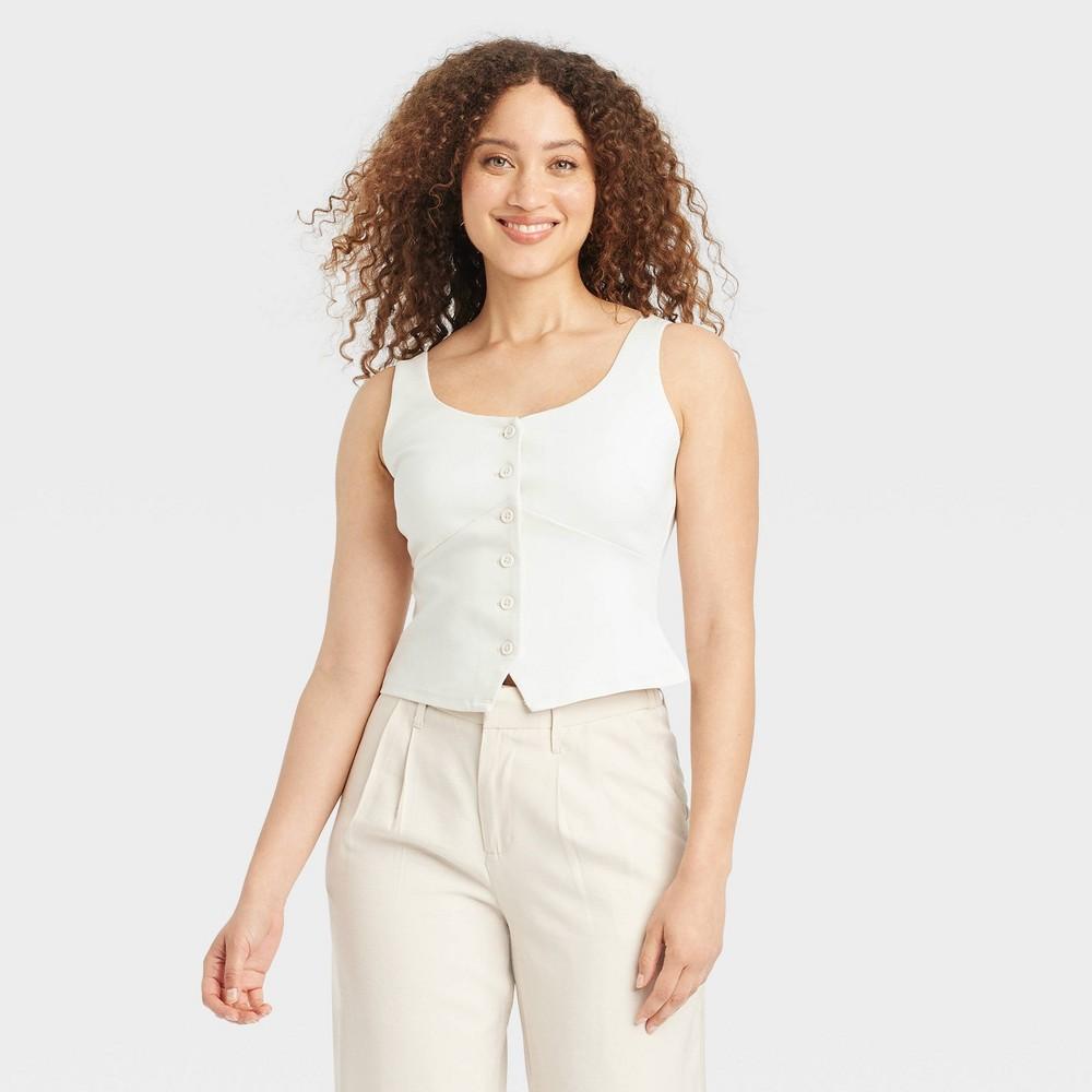 Womens Button-Front Tank Vest - A New Day White XS Product Image