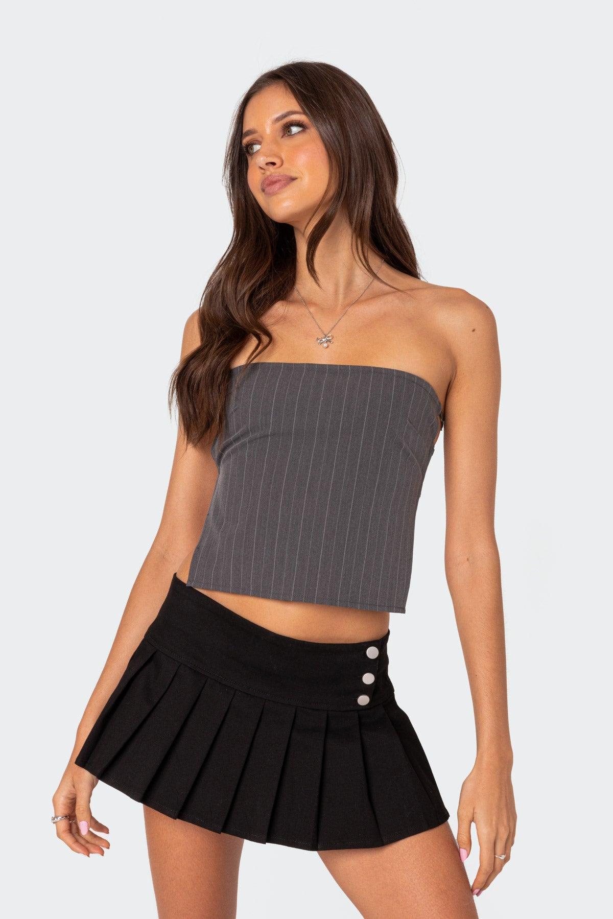 Pinstripe Open Back Strapless Top Product Image