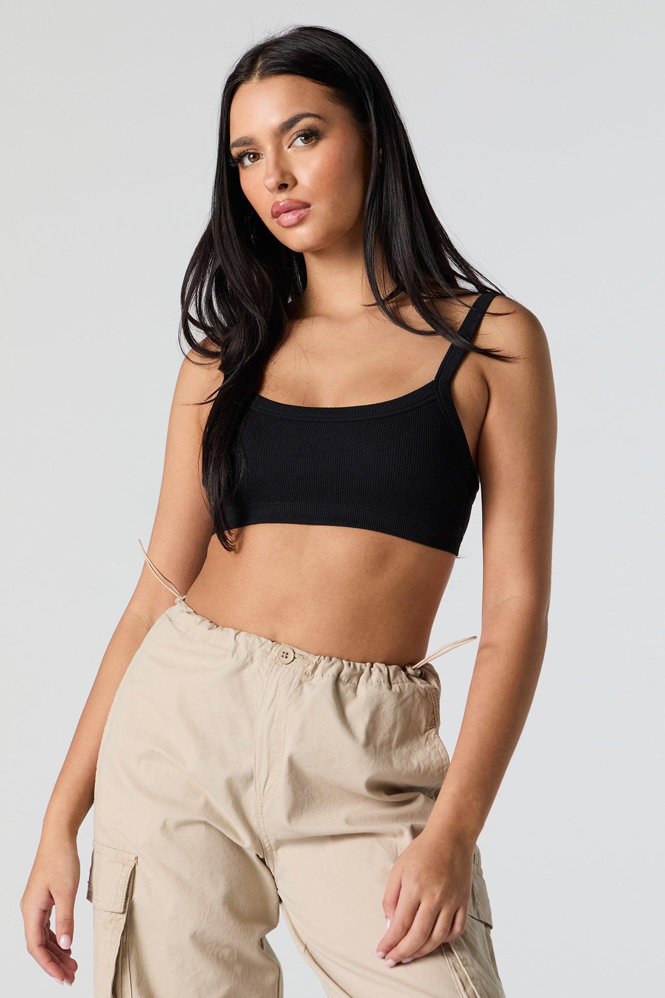 Seamless Ribbed Cropped Tank with Built-In Bra Cups Female Product Image