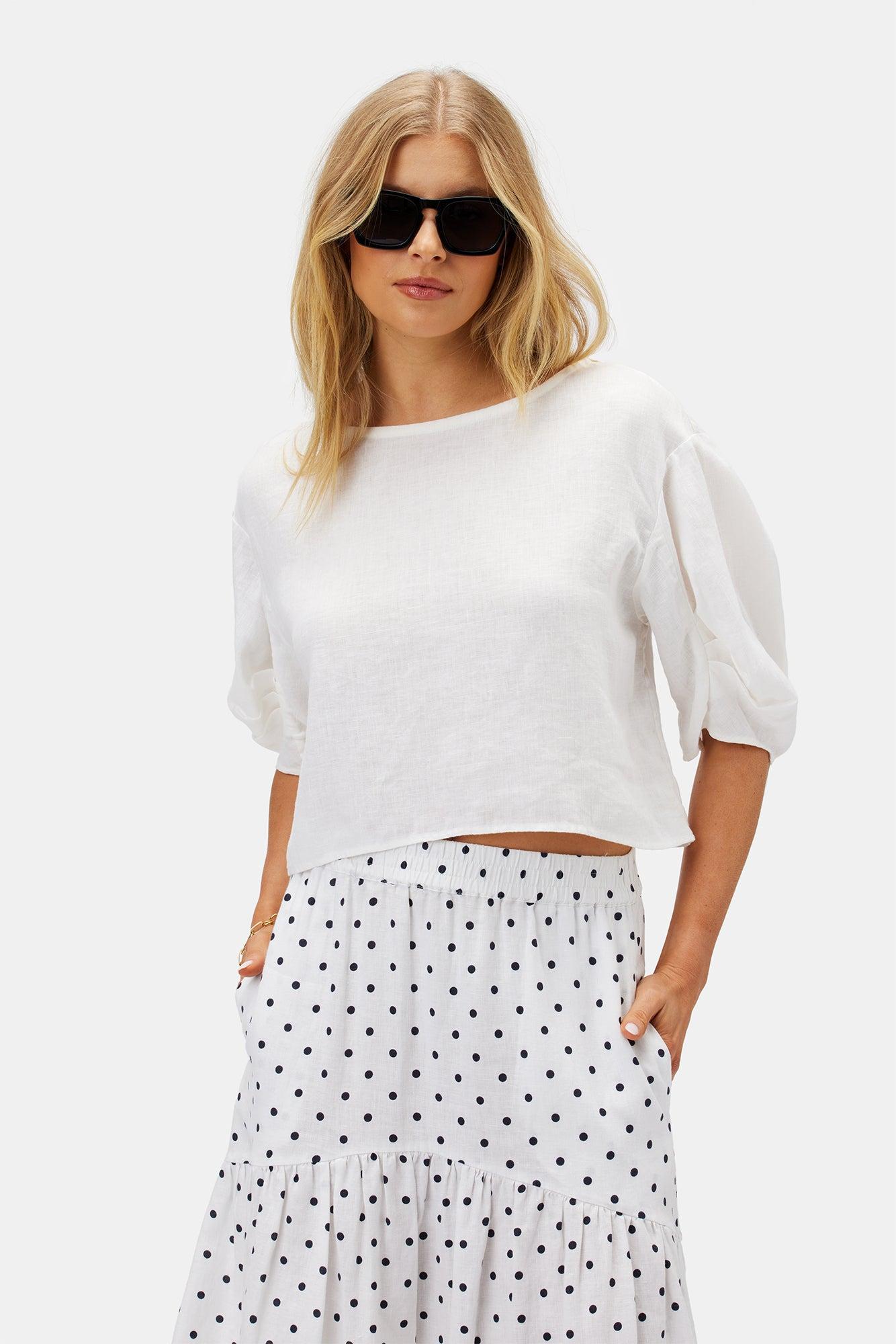 Lilly Pilly Leia Organic Linen Top - White Product Image