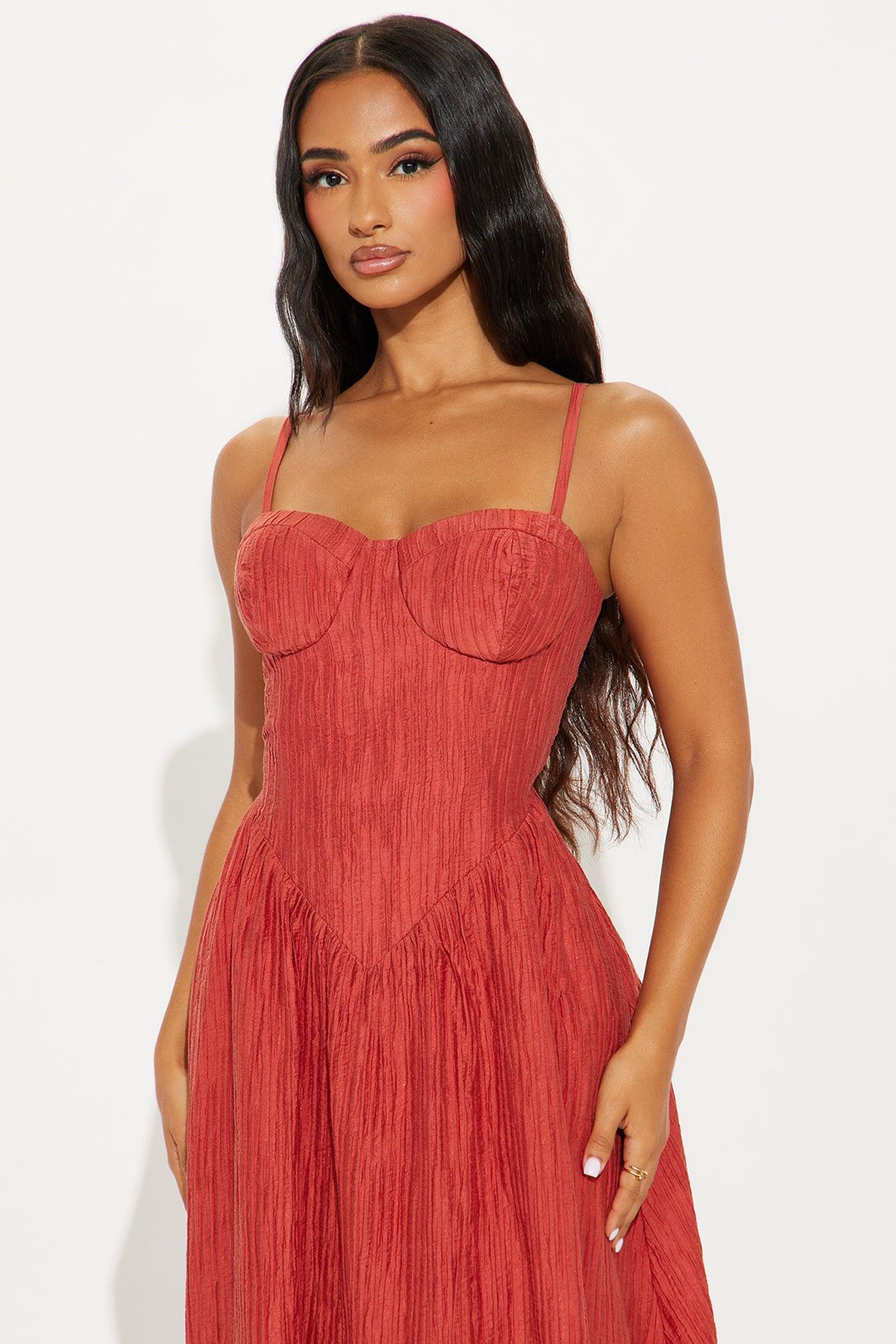 Phoebe Textured Corset Midi Dress - Rust Product Image