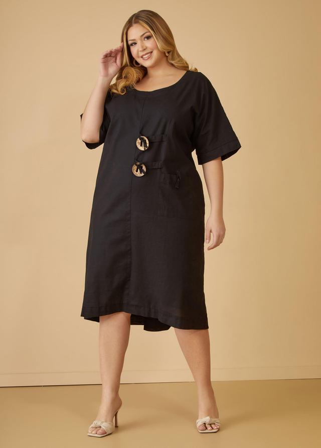 Plus Size Embellished Linen Blend Dress Ashley Stewart Product Image