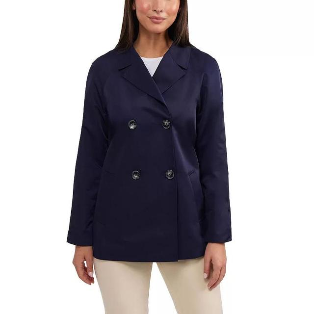 Womens Ellen Tracy Double Breasted Short Raglan Trench Coat, Womens Blue Product Image