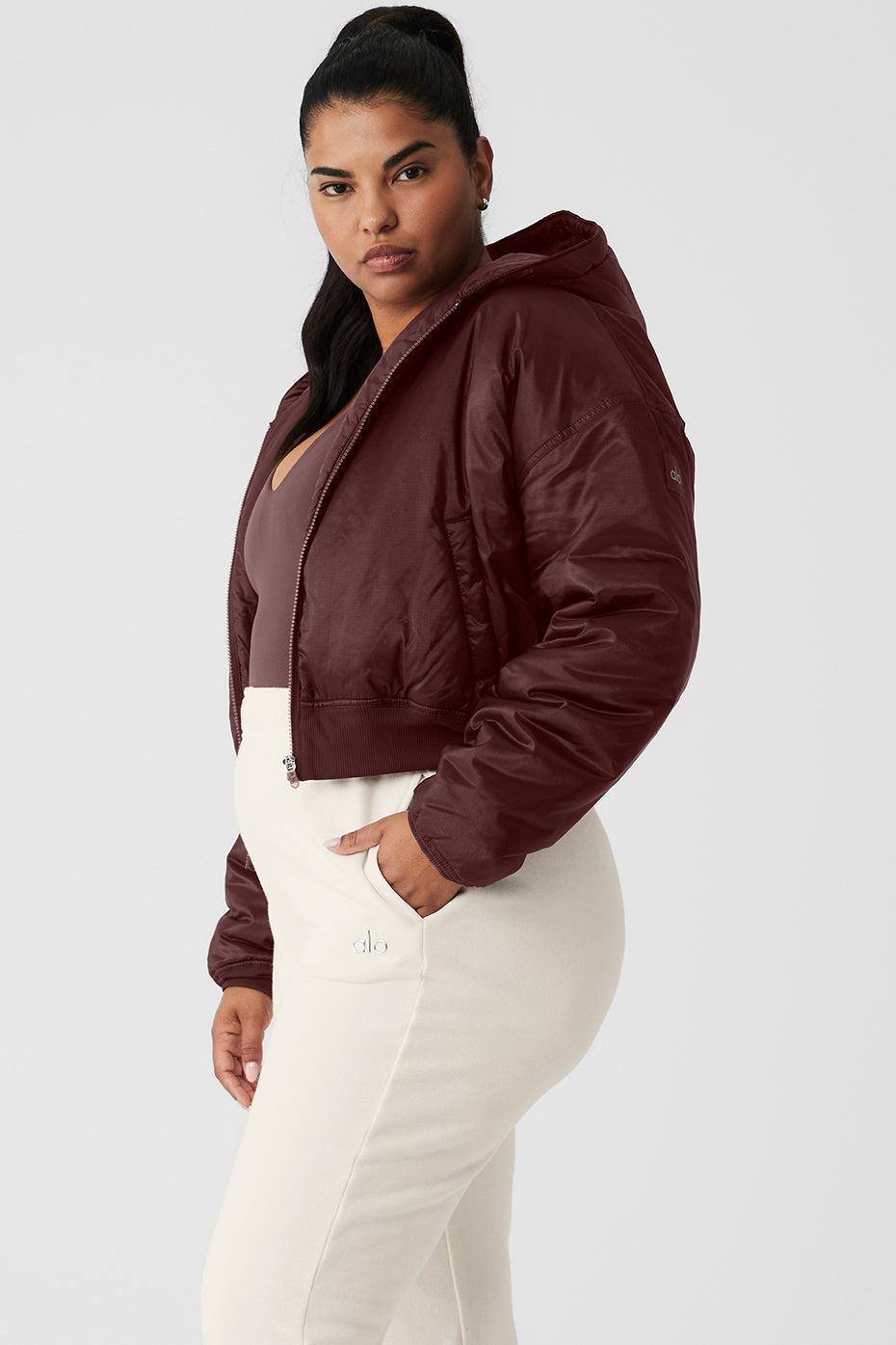 Ripstop Cropped Cosmo Zip Up Hoodie - Cherry Cola Female Product Image