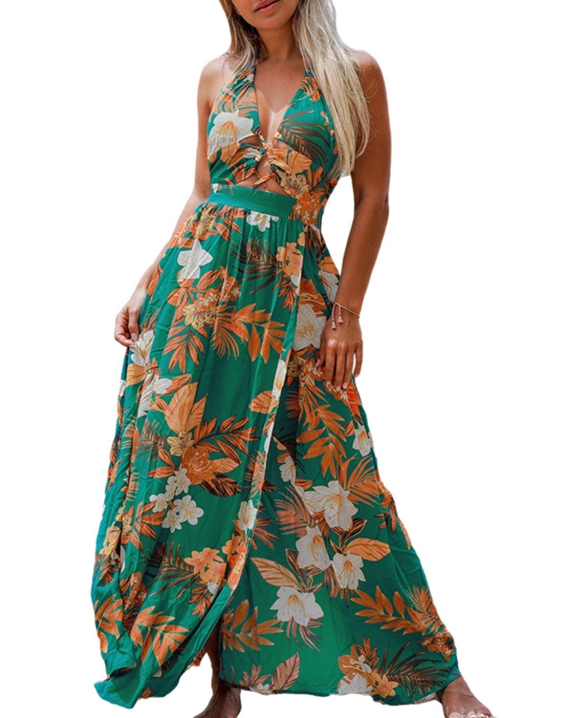 Cupshe Womens Tropical Halterneck Maxi Beach Dress Product Image