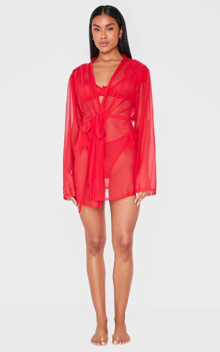 Red Mesh Tie Robe Product Image