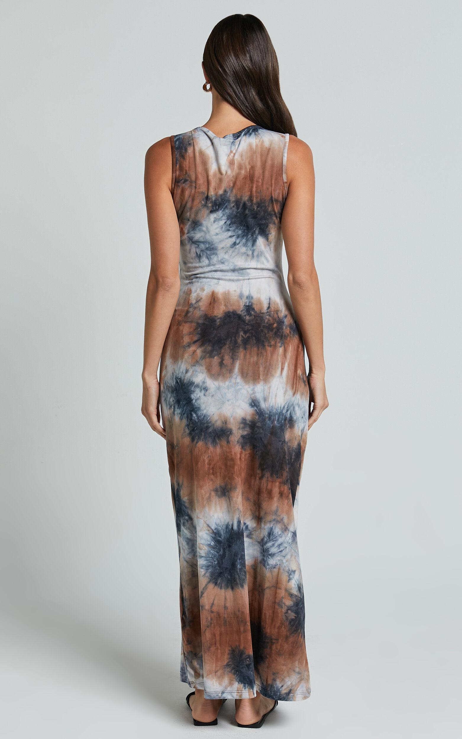 Amayra Midi Dress - High Neck Bodycon Dress in Blue Tie Dye Product Image