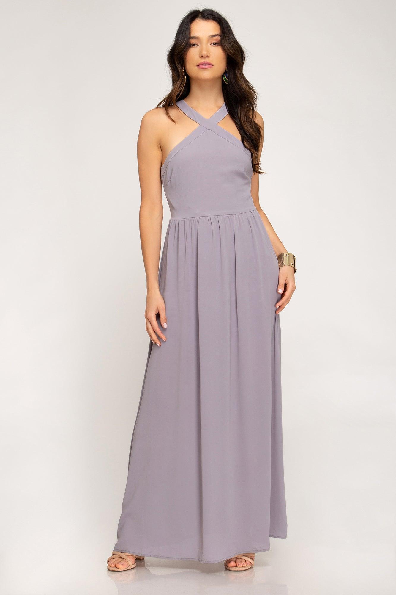 1341   Jules Halter Neck Woven Maxi Dress Product Image