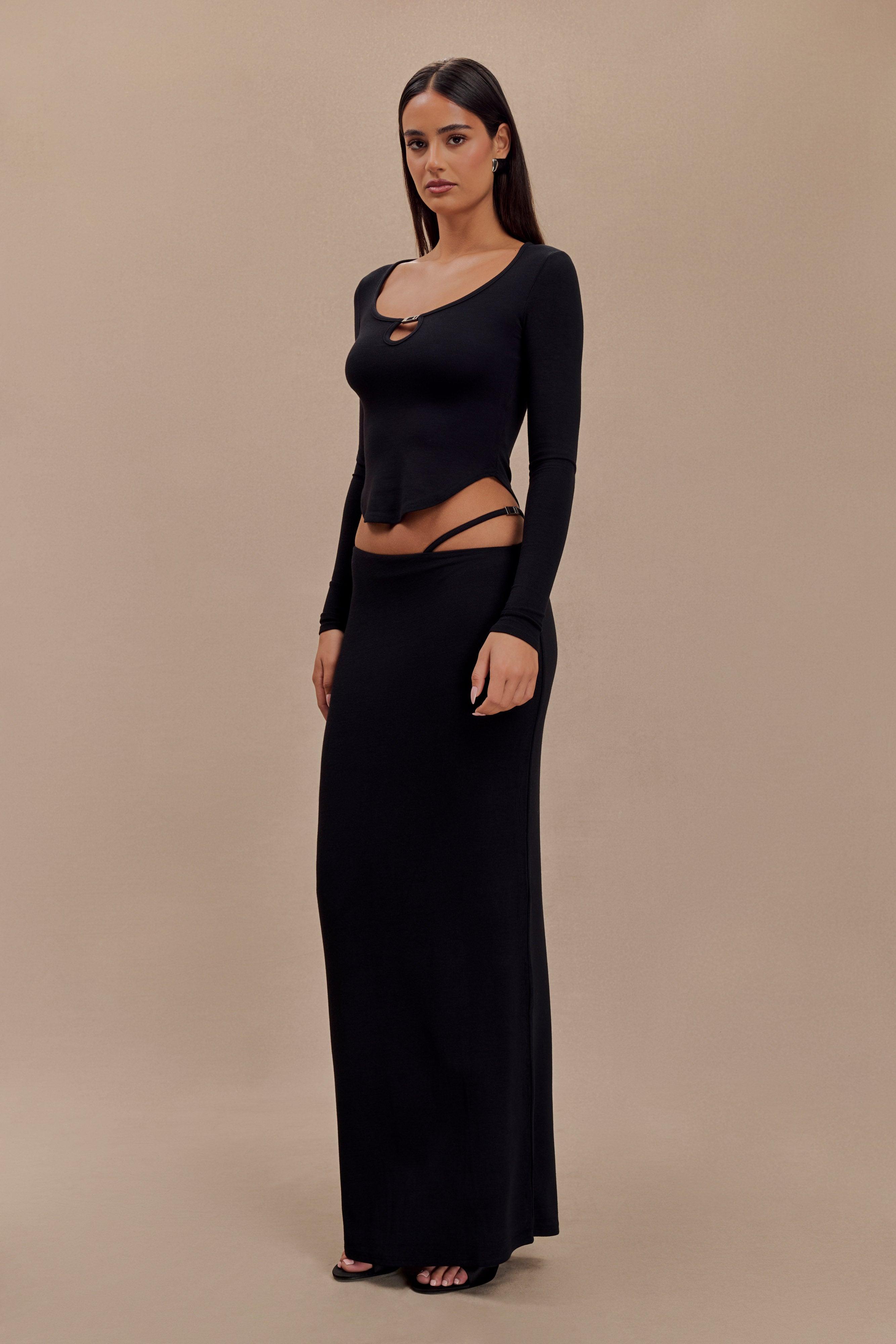 Natalia Modal Buckle Maxi Skirt - Black Product Image