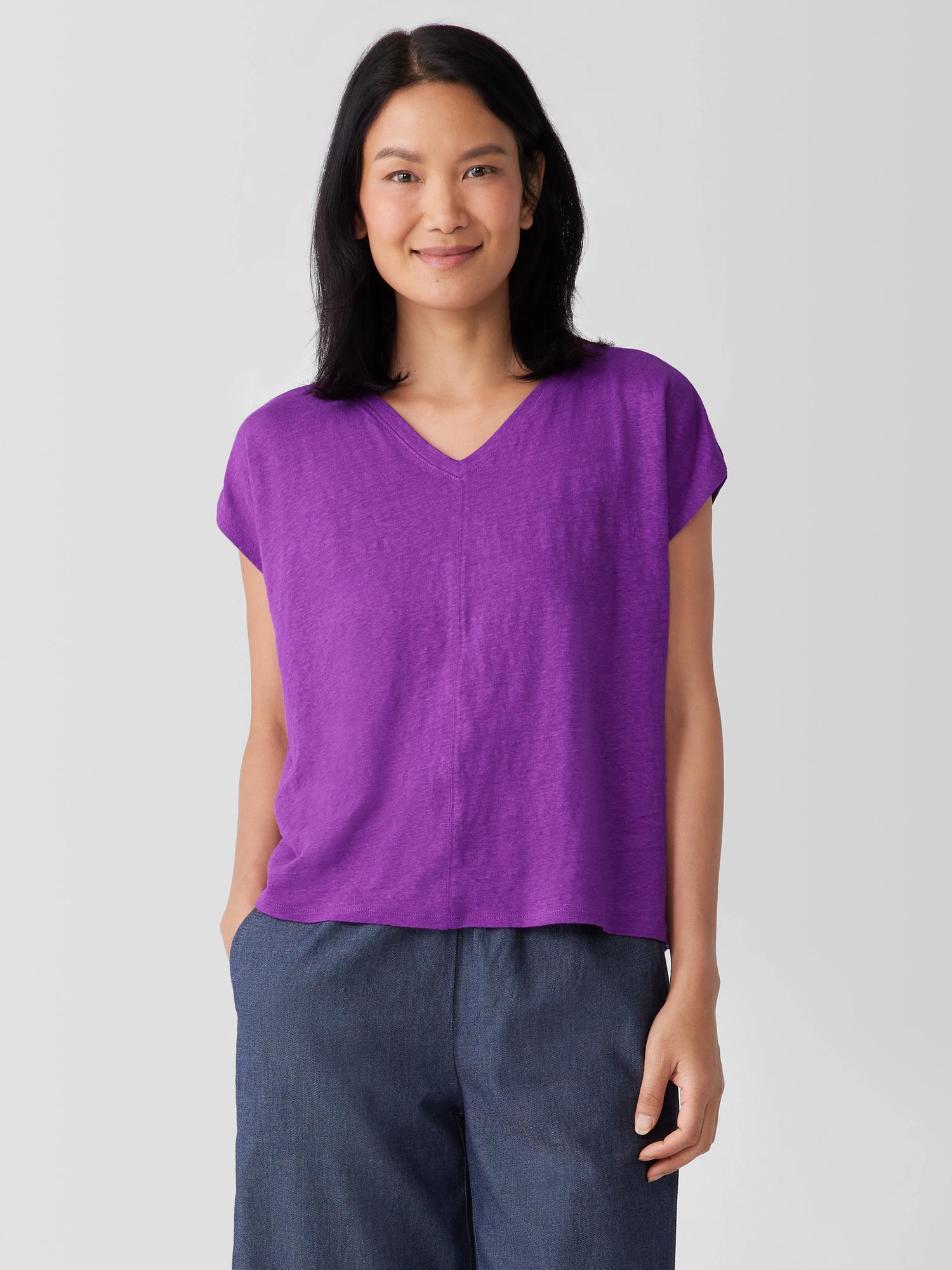 EILEEN FISHER Organic Linen Jersey V-Neck Teefemale Product Image