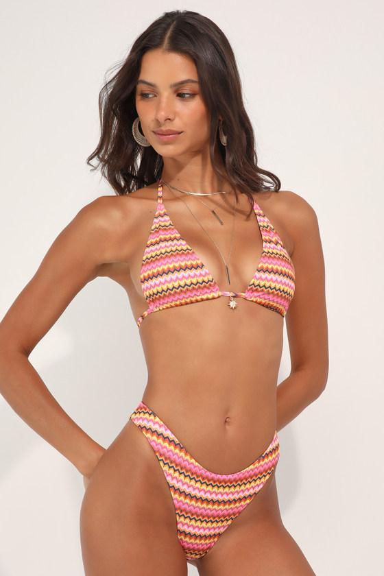 Waves of Fun Pink Multi Chevron Low-Rise Bikini Bottoms Product Image