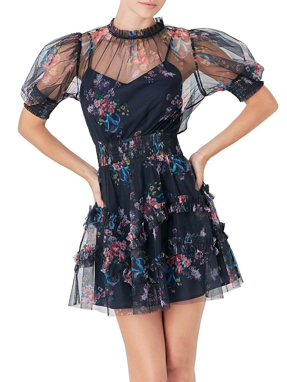 Womens Ruffled Mesh Mini Dress Product Image