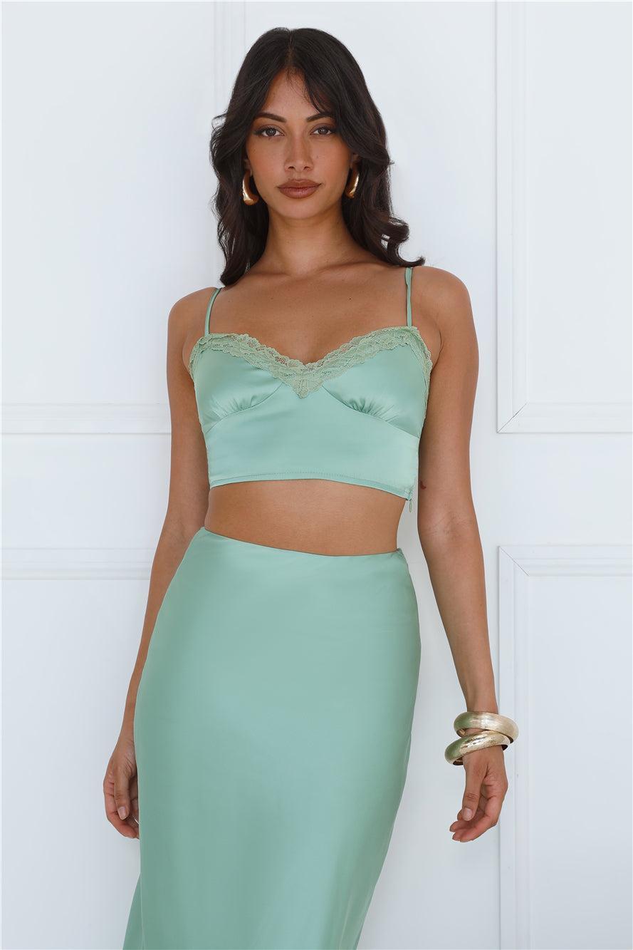 Forest Secrets Satin Crop Top Green Product Image