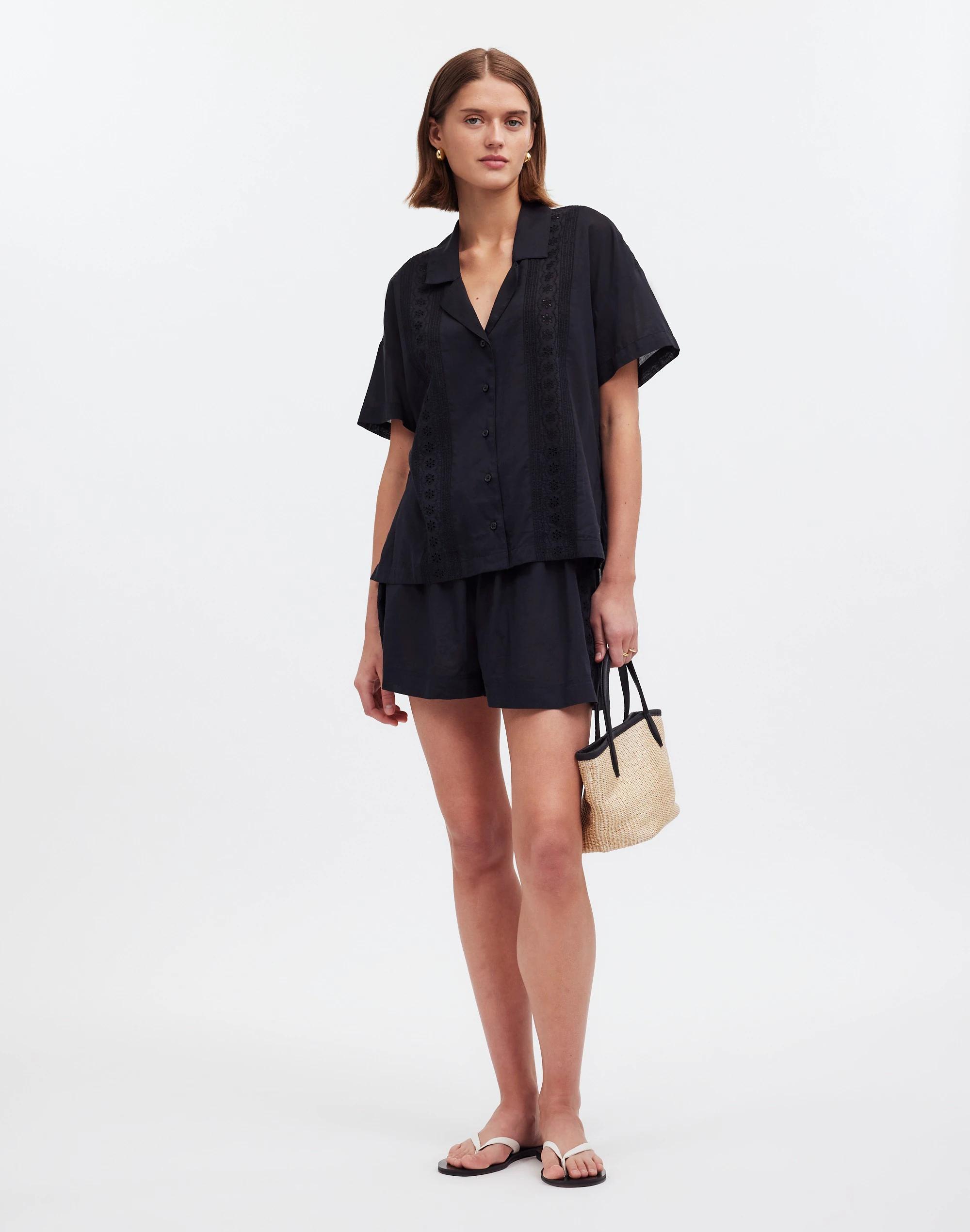 Embroidered Button-Front Cover-Up Shirt Product Image