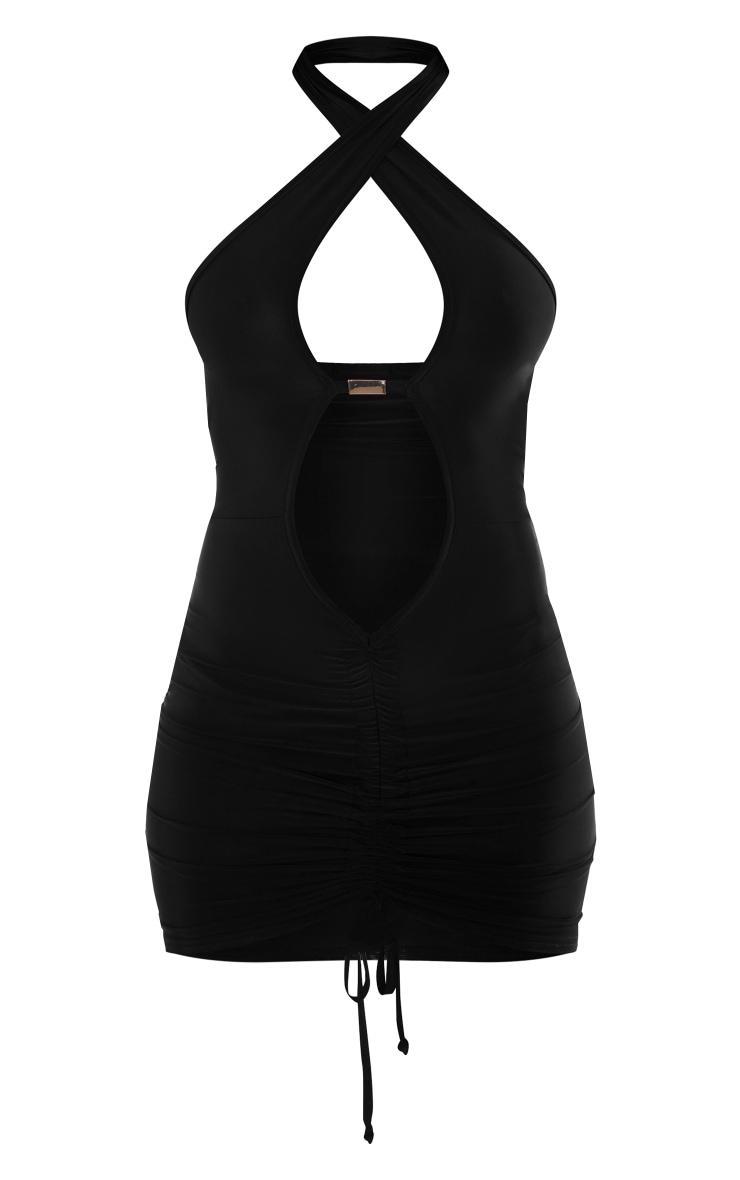 Black Slinky Extreme Cut Out Trim Detail Ruched Bodycon Dress Product Image