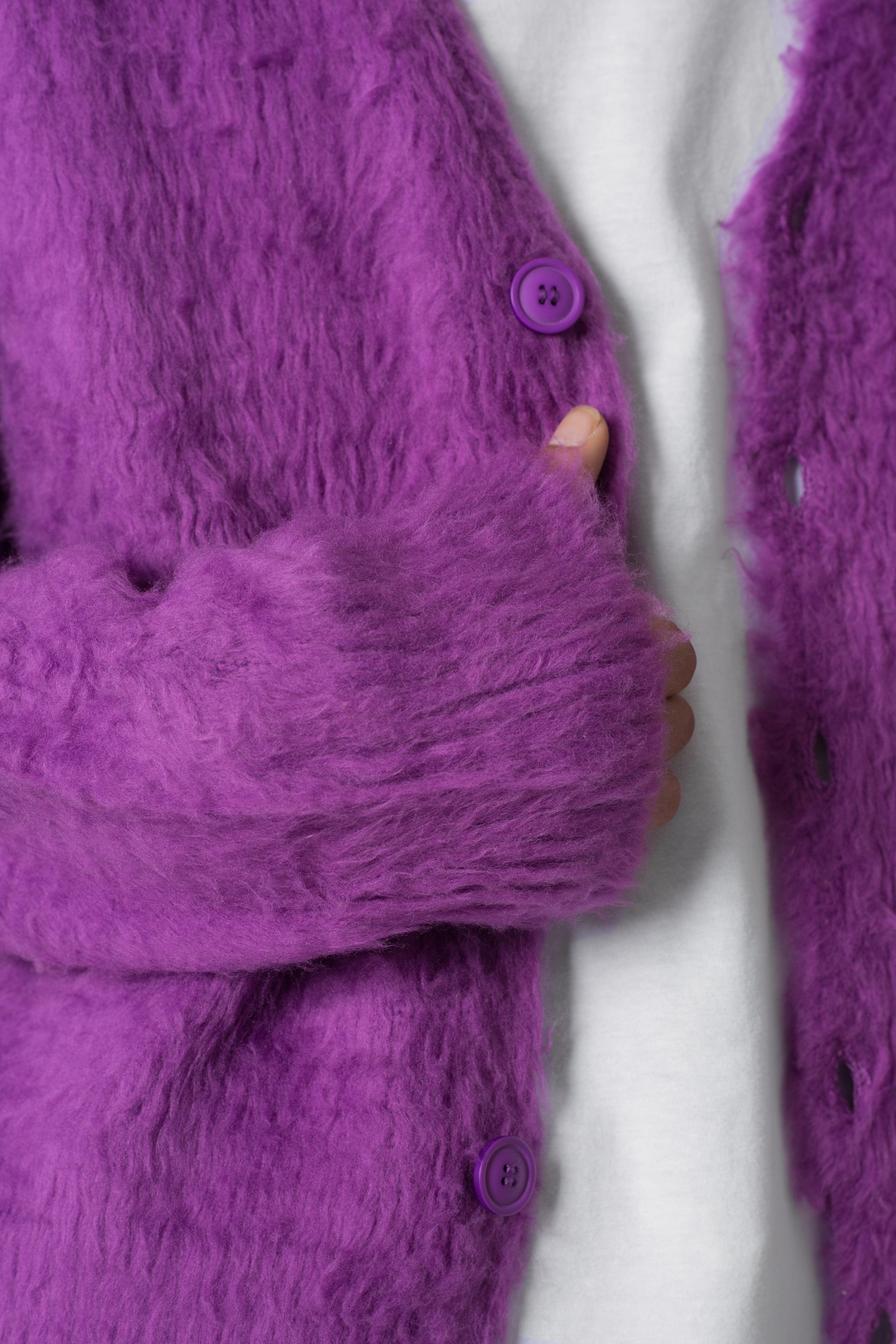 Fuzzy Cardigan Sweater - Purple Product Image