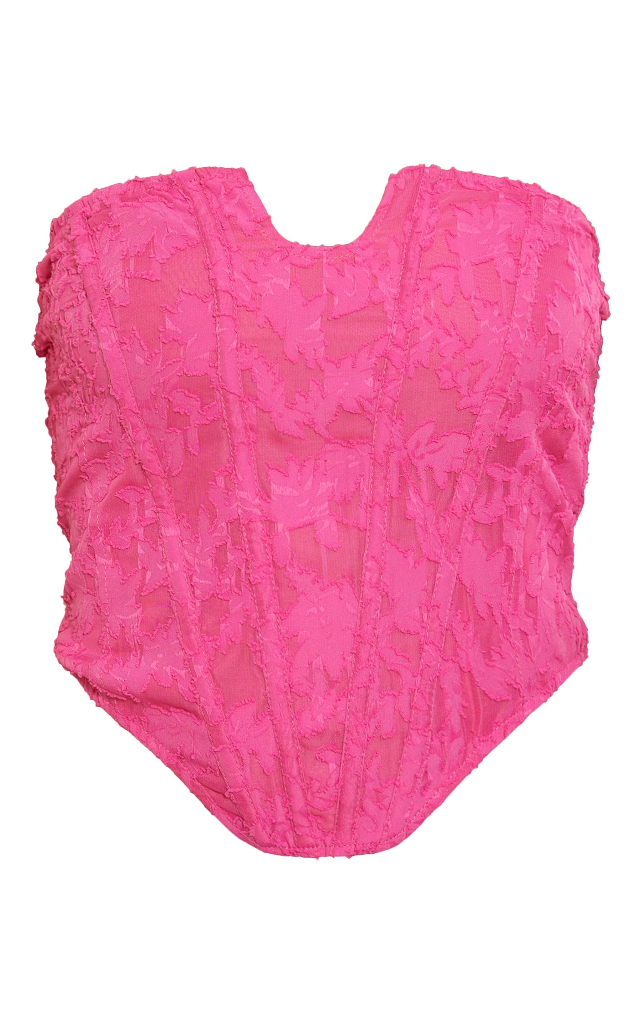 Hot Pink Textured Woven Boned Tie Back Corset Product Image