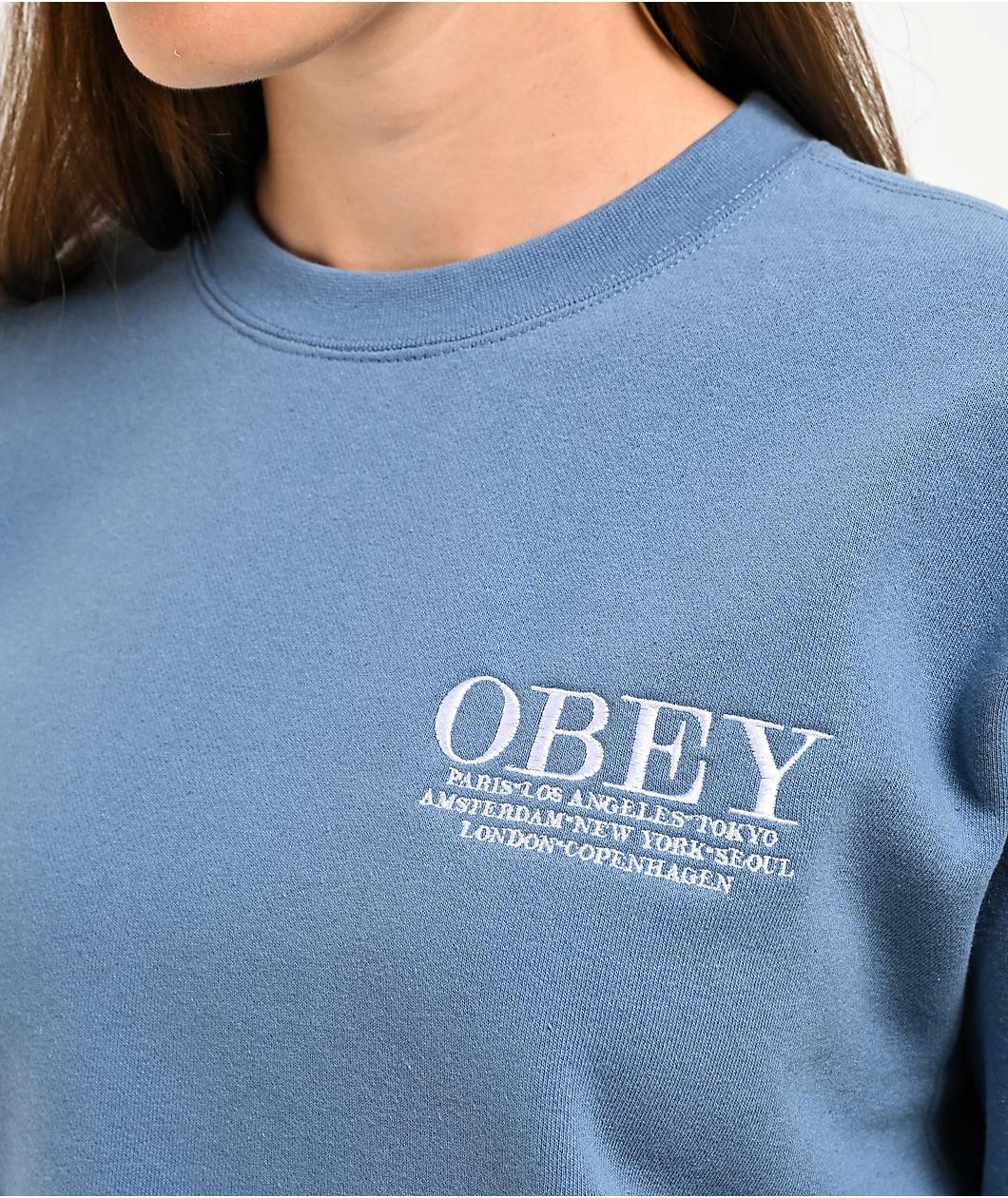 Obey Cities Coronet Blue Crop Crewneck Sweatshirt Product Image