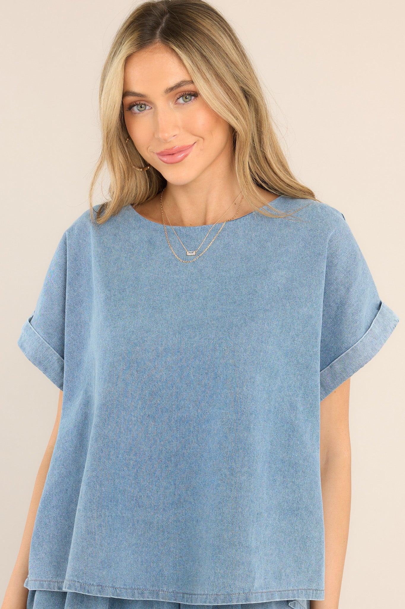 Slight Breeze Chambray Top Blue Product Image