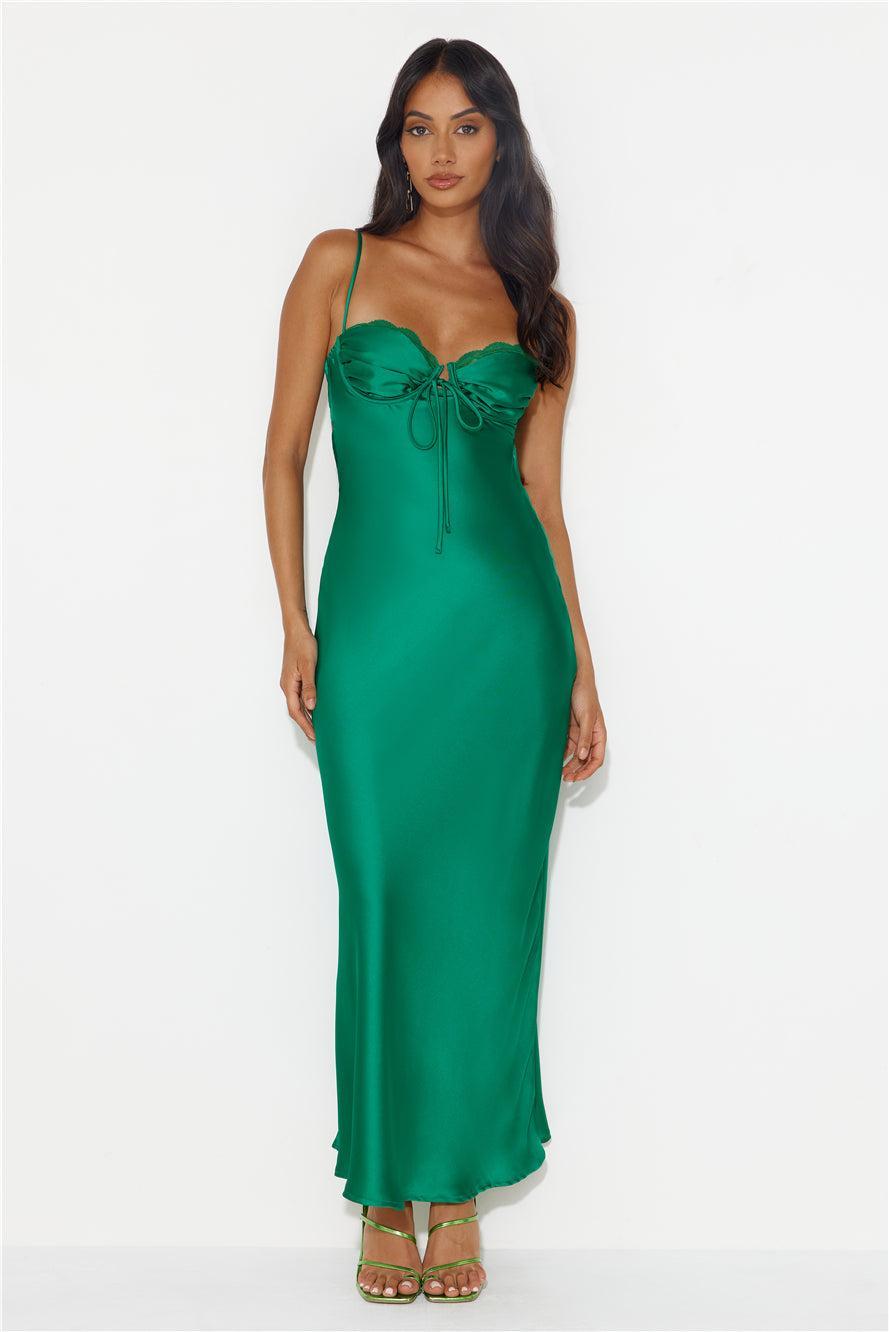 Winery Wedding Satin Maxi Dress Green Product Image