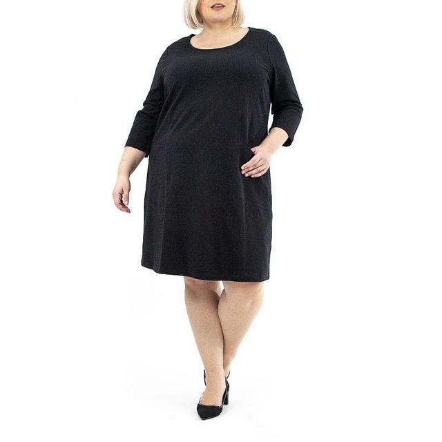 Plus Size Nina Leonard Pocketed Trapeze Dress, Womens Black Product Image