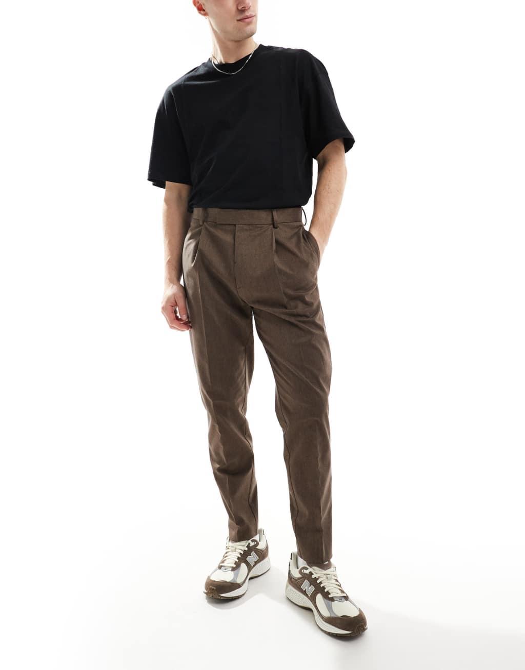 ASOS DESIGN tapered fit premium dress pants in brown product image