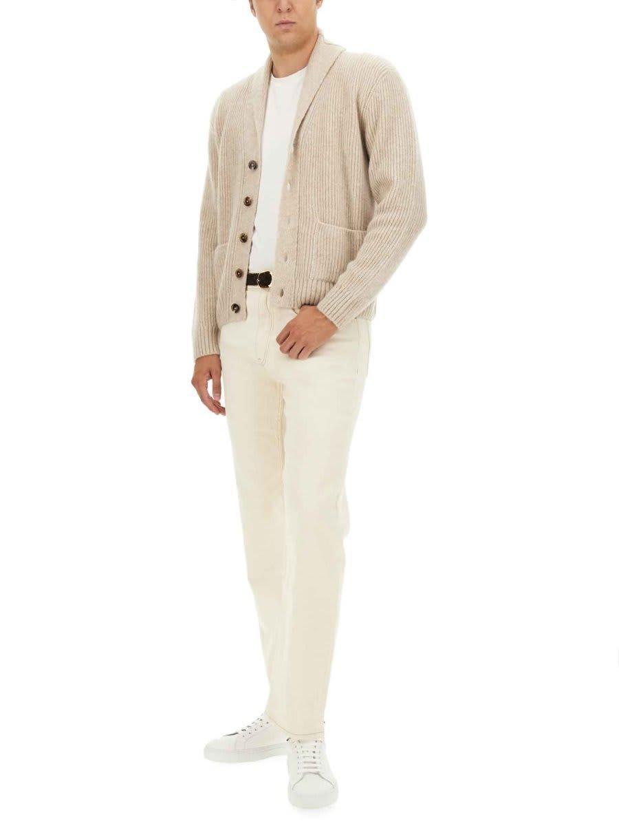 TOM FORD Shawl-collar Ribbed Cashmere And Silk-blend Cardigan In Beige Product Image