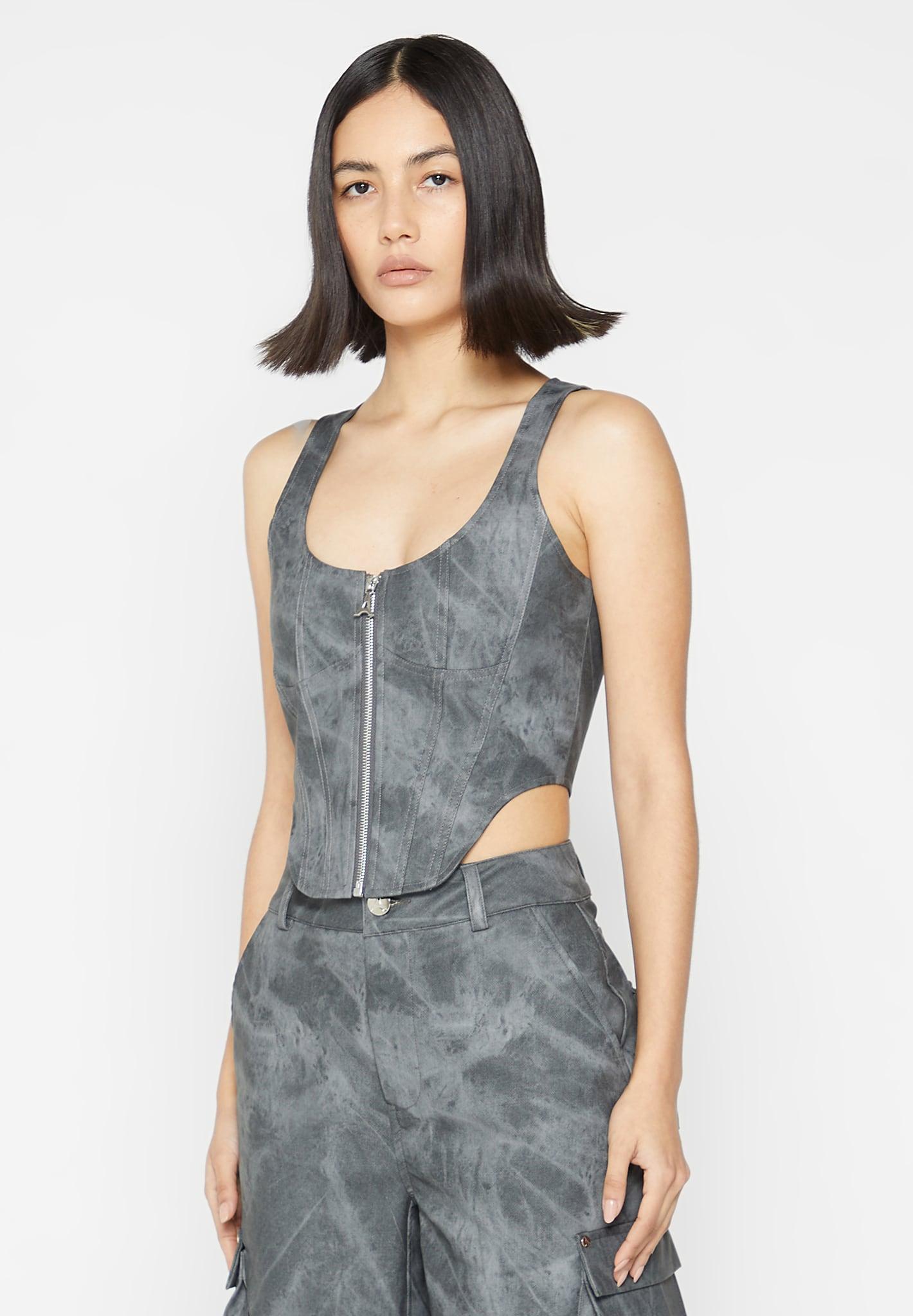 Vintage Marble Leather Corset Top - Washed Grey Female Product Image