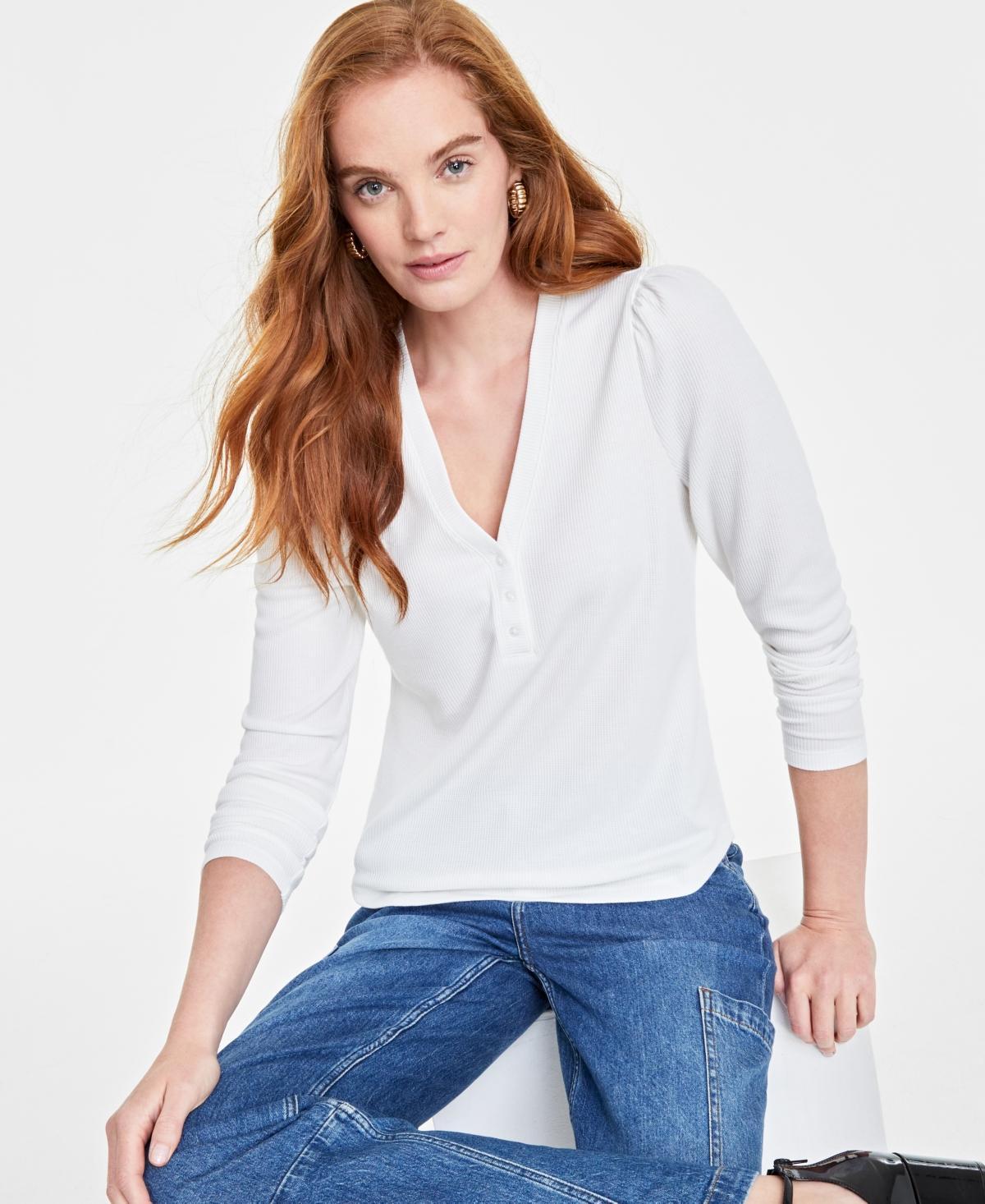 On 34th Womens V-Neck Waffle-Knit Top, Created for Macys Product Image