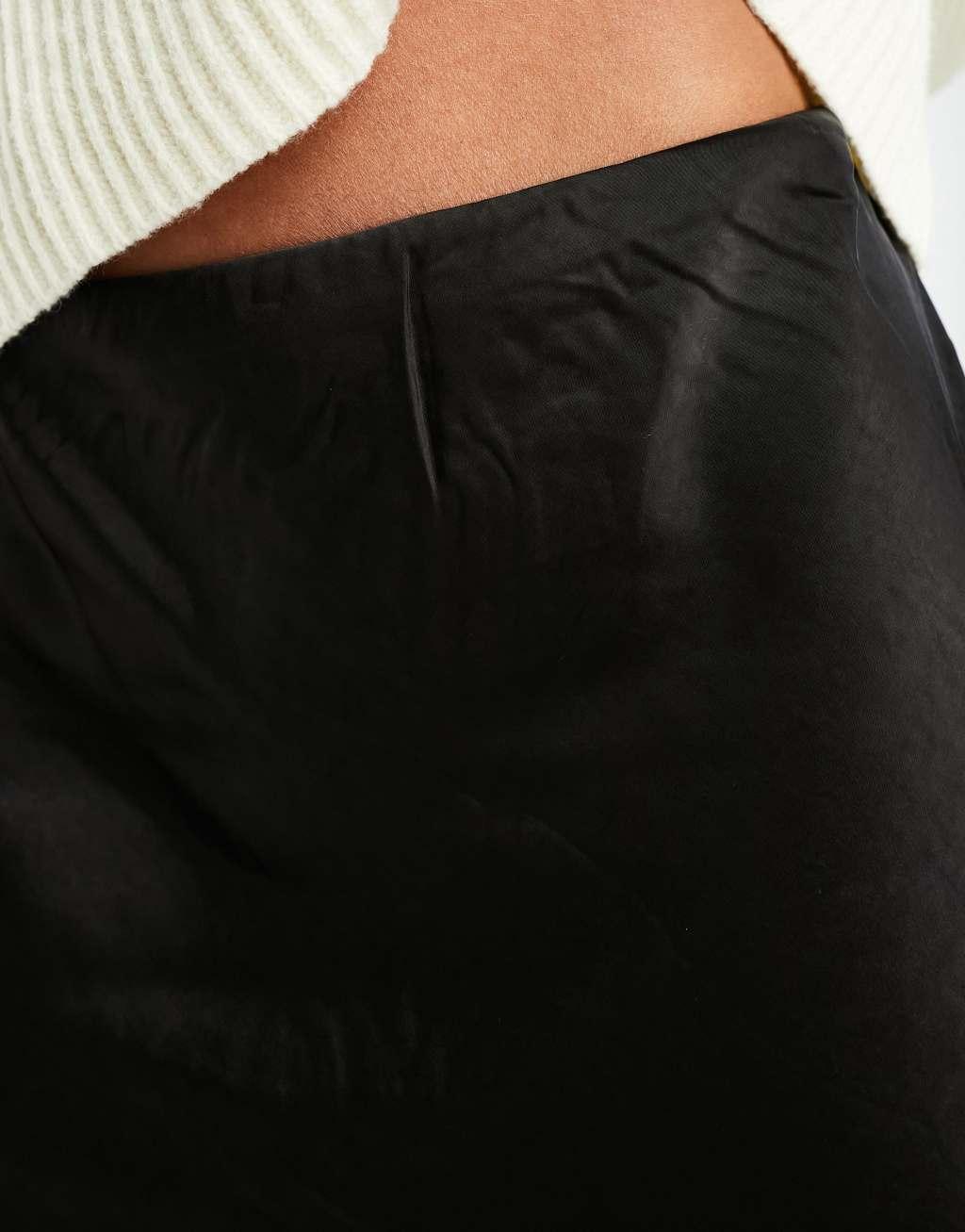 Mango satin midi skirt in black Product Image