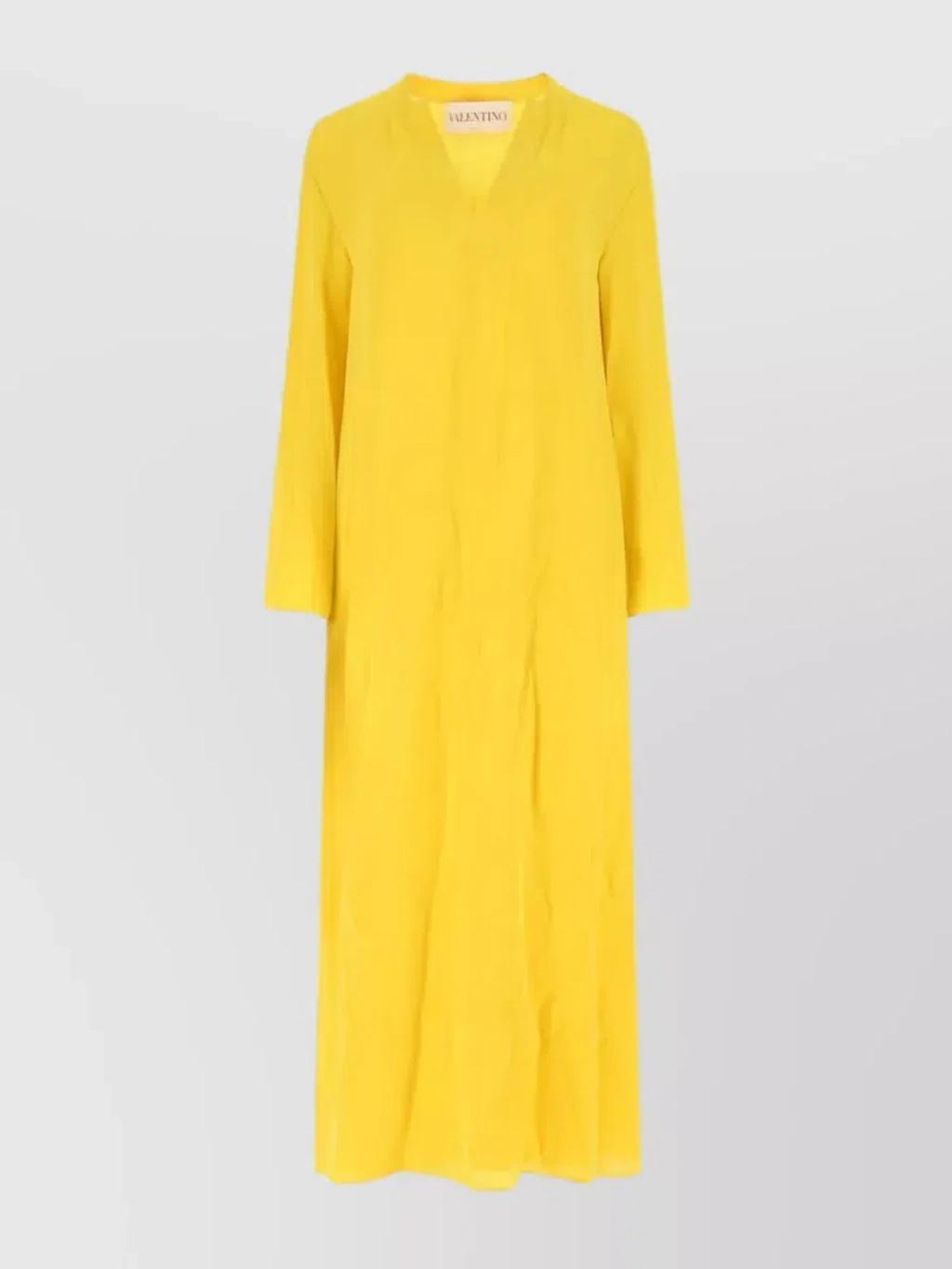 Kaftan Midi Dress With V-neck And 3/4 Sleeves In Yellow Product Image