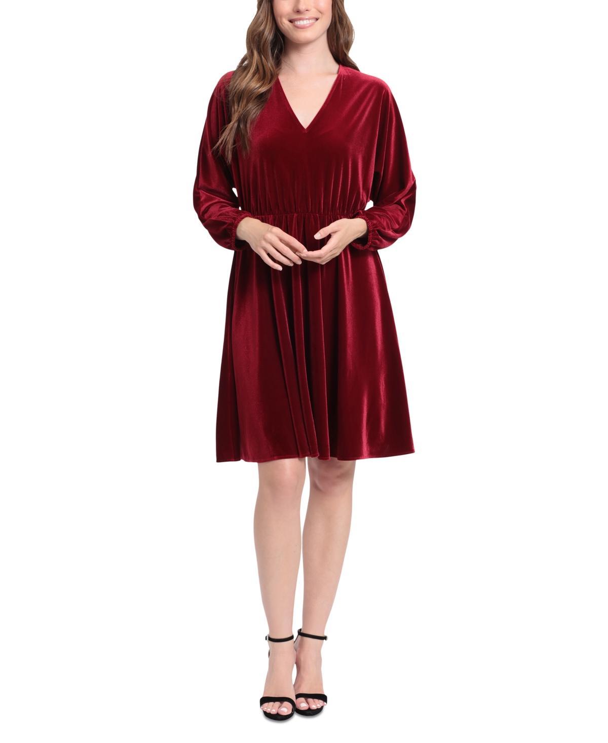 London Times Womens Dolman-Sleeve Velvet Fit & Flare Dress Product Image